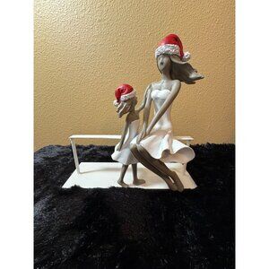 Mikasa Mother & Daughter Figurine With Santa Hats Sitting On Bench